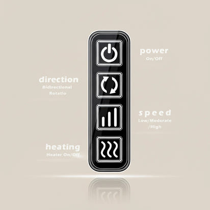 Close up of the Revalio Shiatsu Neck Shoulder Massager control panel showing power direction speed and heating buttons.