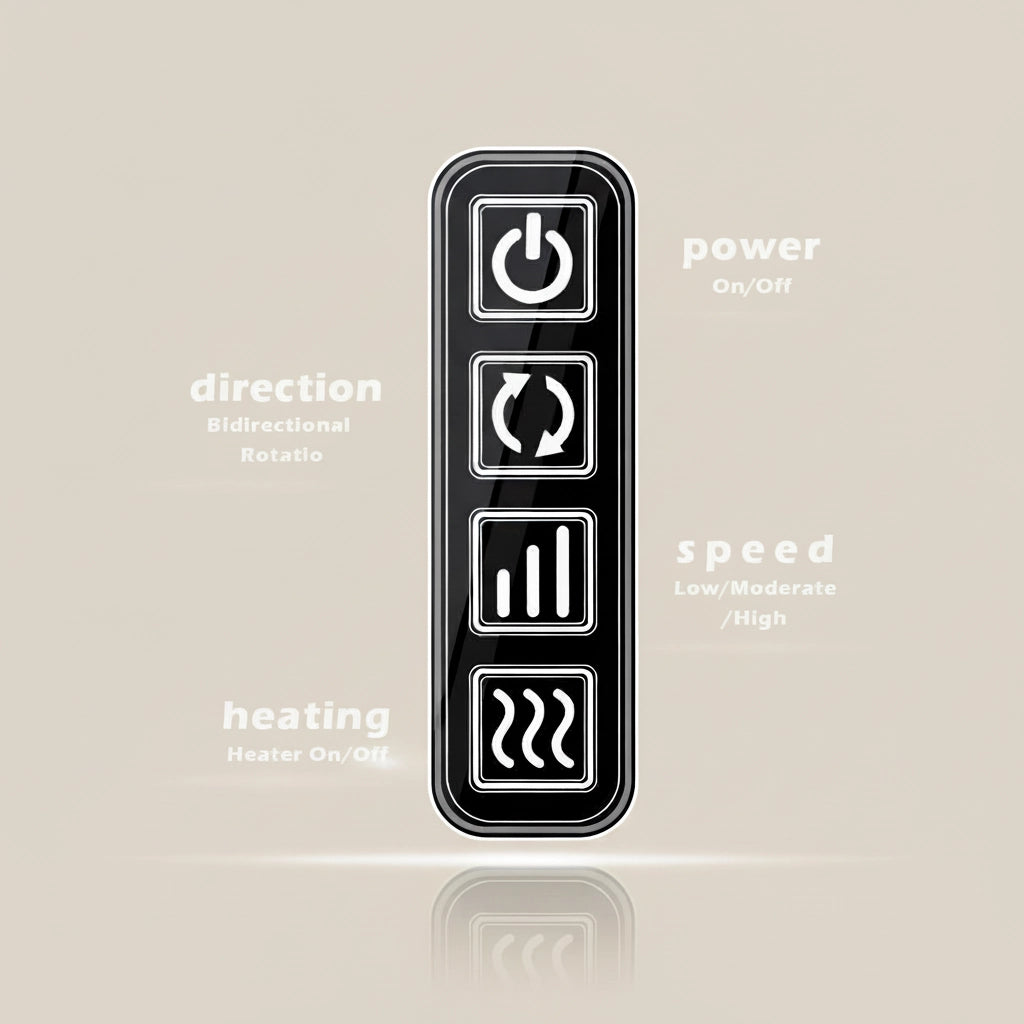 Close up of the Revalio Shiatsu Neck Shoulder Massager control panel showing power direction speed and heating buttons.