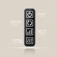 Close up of the Revalio Shiatsu Neck Shoulder Massager control panel showing power direction speed and heating buttons.